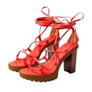 Michael Kors Vero Lug Leather Strappy Platform Sandal Coral Red Women’s 9